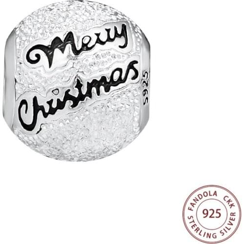 100% Real 925 Sterling Silver Merry Christmas Charm Beads for Jewelry Making Fits Original Brand Bracelets kralen