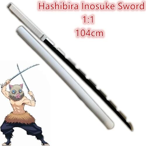 104cm Demon Slayer Sword Weapon Hashibira Inosuke White Sowrd Cosplay 1:1 Ninja Knife PU Prop Kimetsu no Yaiba Anime Sword