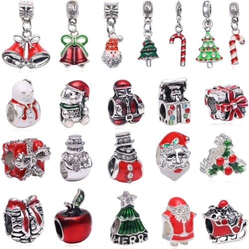 2Pcs Santa Claus Shape Glass Beads Charms Fit Original Brand Bracelets For Women Christmas Tree Pendant European Fashion Jewelry