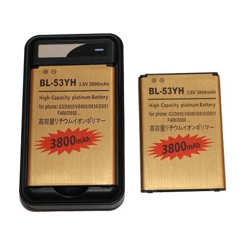 2pcs x 3800mAh Replacement Li-ion Gold Battery + Wall Charger For LG G3 BL-53YH G3 D855 F400 D830 D850 VS985 D850 D851