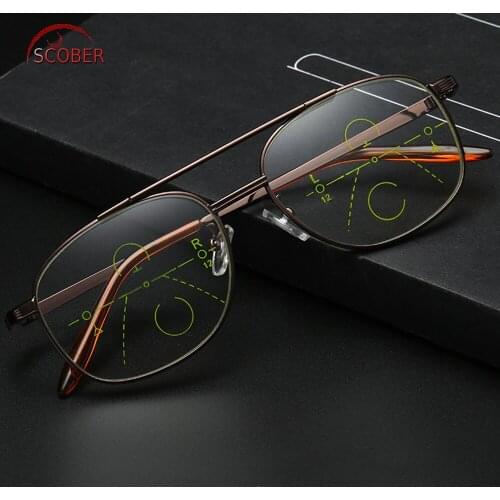 2019 = Scober Double Bridge Frame For Intelligence Progressive Multifocal Commercial Reading Glasses Bifocal +1 +1.5 +2 To +4