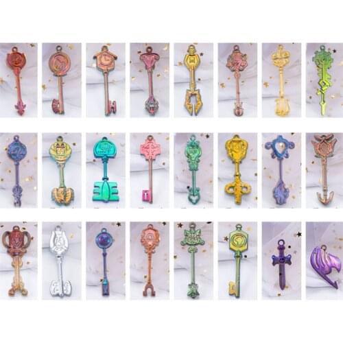 24 styles keys in 1 mold Crystal Epoxy Resin Mold Tray Key Pendant Casting Silicone Mould DIY Crafts Jewelry Making Tools