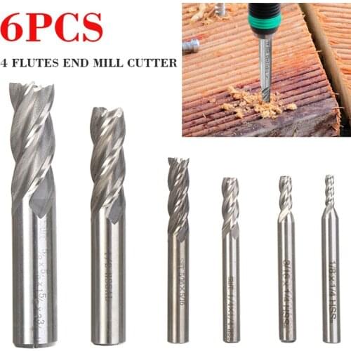6pcs 4 Flute Spiral Bit End Mill Cutter Carbide Coated 1/2"-5/8" Shank PCB Milling Bits For Metal Milling Carbide End Mills