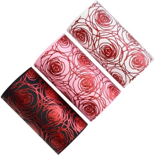 75mm Hologram Red Foil Line Rose Grosgrain Ribbon For Valentine Wedding Accessory 50yards Welcome Custom Printed