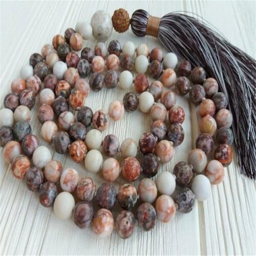 8mm Jasper Stone 108 Beads Handmade Tassel Necklace Japa Prayer Tibetan Retro Meditation Chakra Wristband Yoga