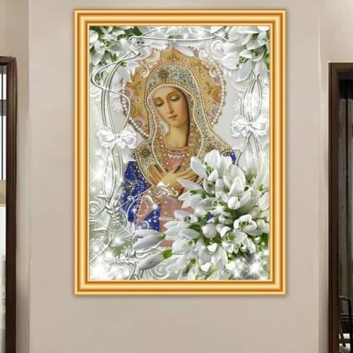 ARMYQZ Diy 5D Diamond Painting Virgin Lily Cross Stitch Kit Full Drill Square Embroidery Mosaic Crystal Religious Icon Home Deco