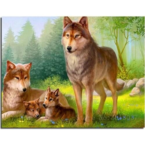 Diamond Mosaic Diy Diamond Embroidery Wolf Family Living The Woods Full Diamond Painting Cross Stitch Rhinestone Home Decoration