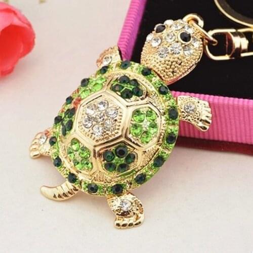 Fashion Colorful Rhinestone Turtle Keychain Cute Gold Color Animal Pendant Bag Car Key Chains Keyring With Buckle Accessories