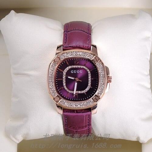 Fashion Brand Women Watches Genuine Leather Square Dial Diamonds Dress Clocks Ladies Quartz Rose Gold Wrist Watches Montre Femme