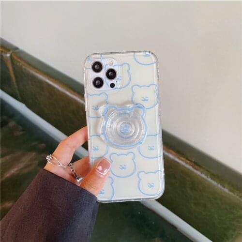 Cute cartoon bear bracket Transparent phone case for iphone 11 11Pro Max 12 12Pro Max X XR XS Max 7 8 Plus SE2020 phone holder