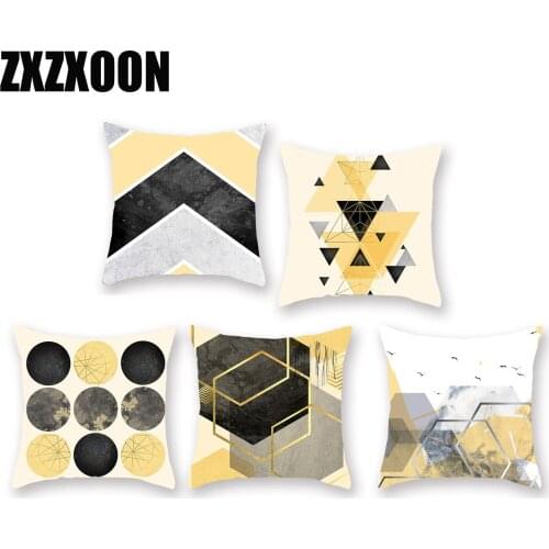 Nordic Style Polyester Yellow Throw Pillows Case Geometric Cushion Cover Decoration for Sofa Home Car Bedroom 45x45cm