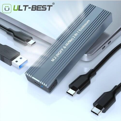 ULT-Best M2 SSD 10Gbps Case Dual Protocol NVME NGFF Enclosure M.2 to USB Type C 3.1 SSD Adapter for NVME PCIE NGFF SATA M Key