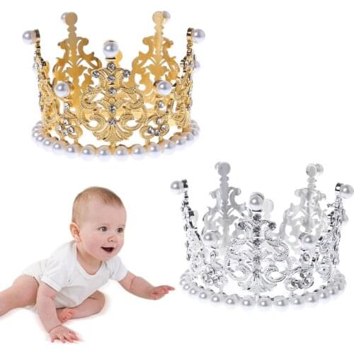 Baby Crown Photography Props Luxury Fashion Pearl Rhinestone Glitter Gold Silver Photo Birthday Party Decoration Girls