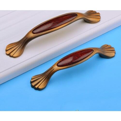 Zinc Alloy Ceramic Cabinet Door Handle Brown European Style Jade Wardrobe Drawer Knob Modern Hardware Decoration