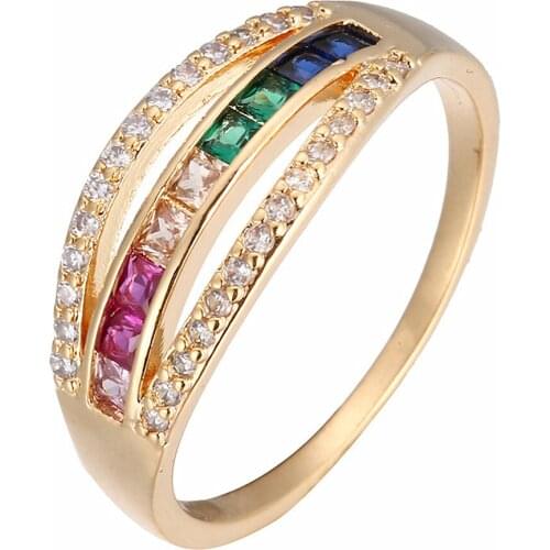 Chic Trendy Multicolor Crystal Zircon Diamonds Gemstones Rings for Women Gold Color Fashion Jewelry Accessories Wedding Bands