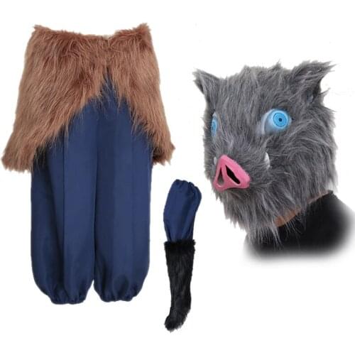 Hashibira Inosuke Demon Slayer Kimetsu No Yaiba Cosplay Costume Halloween Women Men Pants Wool Skirt Pig Head Mask