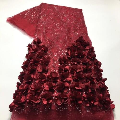 Wine African Lace Fabric 2021 Embroidered Nigerian Wedding Lace Fabric High Quality French Tulle Lace Fabric 5 Yards for Dress
