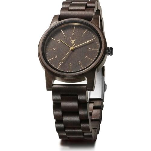 LeeEv Wooden Watch for Men Leisure Vintage Black Wooden Quartz Wristwatch for Male