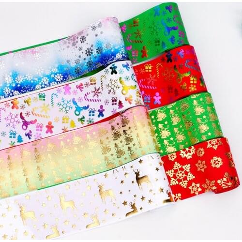 2yards/Lot 75mm Grosgrain Ribbon Printing Flowers Ribbon For Christmas Wedding Decoration DIY Sewing Fabric