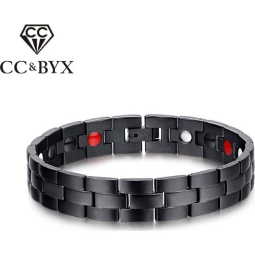 CC Bracelets For Men Trendy Jewelry Titanium Stainless Steel Bracelet Black Magnet Round Metrosexual Bangles SBRM-004