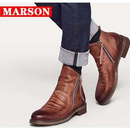 2020 New Men Leather Boots Fashion High-top Zipper Tassel Shoes British Style Plus Size Autumn Ankle Booties Non-slip Men Shoes