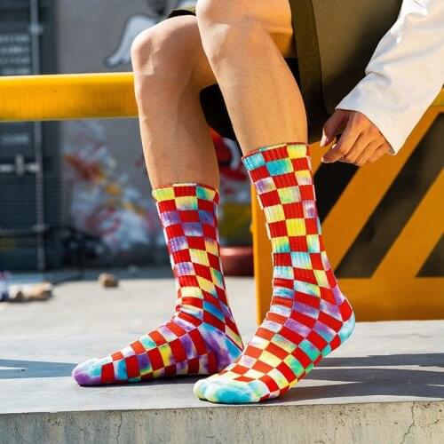 Autumn Winter Casual Men Socks Fashion design Plaid Colorful For Women Mens Cotton Hip Hop Socks Couple in tube socks