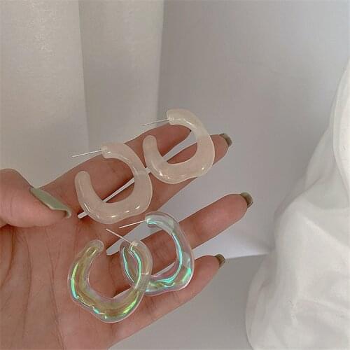 2021 new Korea Fashion Transparent Colorful Simple Geometric Irregular Resin Hoop Earrings for woman girls aesthetic jewelry
