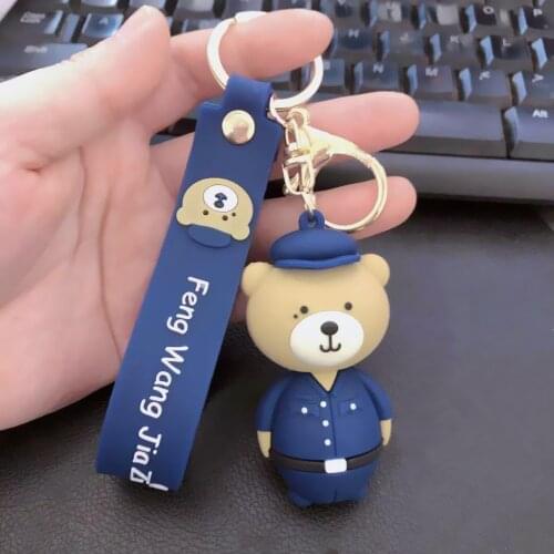 New Woman Fashion Cute Bear Keychain Man Kids Cartoon Police Bear Key Ring Creative Car Bag Phone Key Chains Gifts