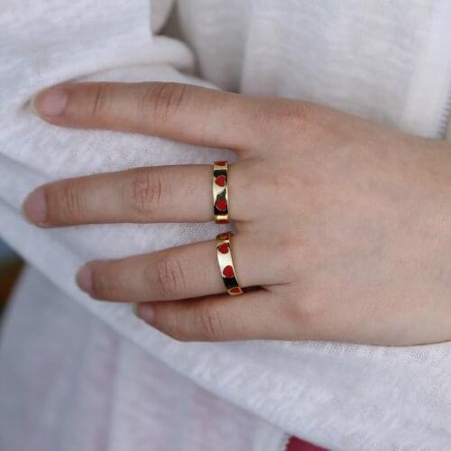 Red Enamel Heart Band Engagement Rings For Women Gold Color Plated Wedding Jewelry Fashion Gifts wholesale Summer Romantic