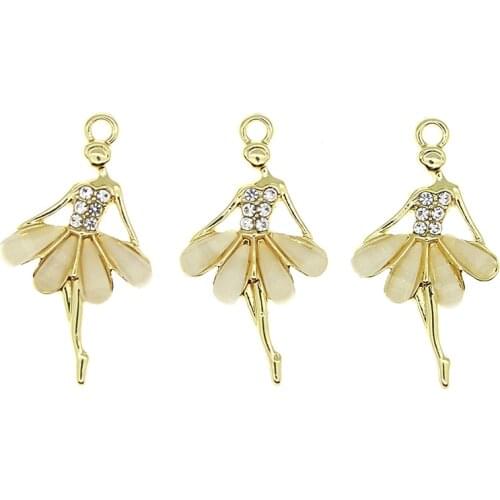 6pcs/lot Gold Color High Quality Enamel Dancing Girl Charm Dripping oil Ballet Doll Pendant DIY Jewelry Necklace Making Finding