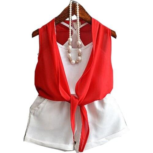 DFXD Toddler Girls Outfits 2017 Summer New Arrival Children Clothing Set Baby Sleeveless Chiffon Set Kids Shorts 3pc Suit 2-7Y