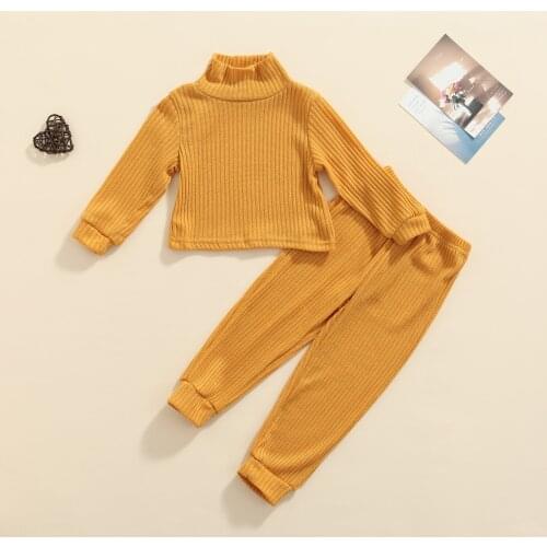 Autumn Fall Children Clothes Kids Girls Sets Turtleneck Long Sleeve Pullover Knitted Crop Tops Pants Outfits 2-7Y