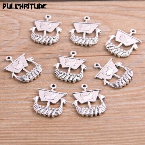 10pcs 21*26mm Antique Silver color Color Metal Zinc Alloy Dragon Boat / Sailboat Charms Fit Jewelry Pendant Charms Makings