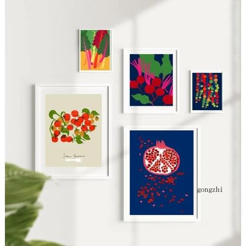 Tomato Pomegranate Carrot Vegetable Poster Funny Kitchen Canvas Painting and Prints Wall Art Pictures for Living Room Home Decor