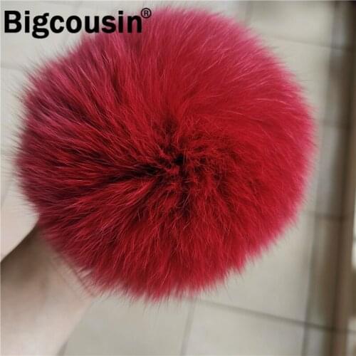 Real Fox fur Pompoms Fluffy 13cm Wine Red Natural Fur Pom Pom 100% High Quality Luxury Fur Balls For Beanies Knitted Hats Cap