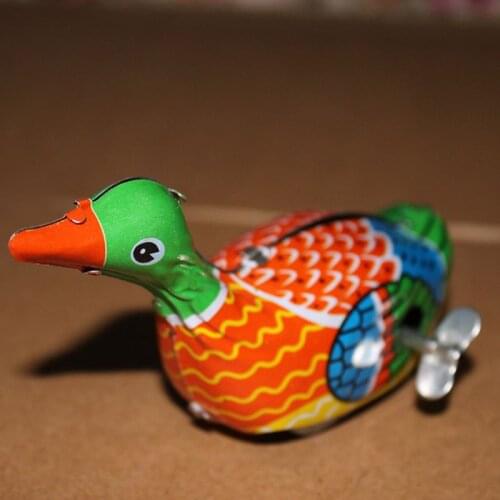 Retro Vintage Classic Clockwork Wind Up Walking Metal Tin Swimming Duck Goose Kids Toy Gift