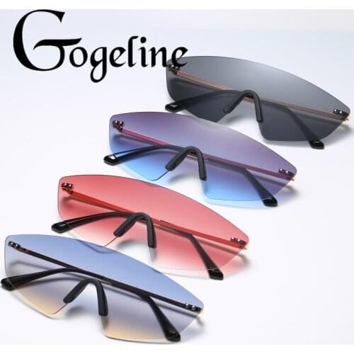 2020 Rimless Sunglasses Women Men Vintage Metal One Piece Frameless Goggles Men Unique Rivet Shades Gradient Blue UV400 lens