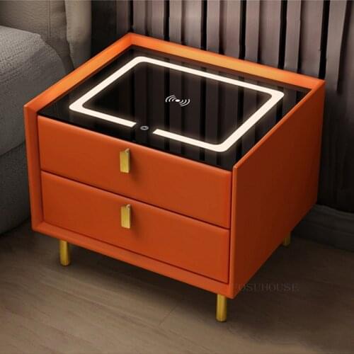 Modern Minimalist Smart Nightstands Solid Wood Bedroom Light Luxury Creative Storage Cabinet Wireless Charging Bedside Table