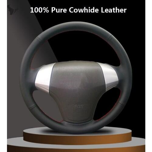 Hand-stitched Black Genuine Leather Steering Wheel Cover for Hyundai Elantra 2008 2009 2010