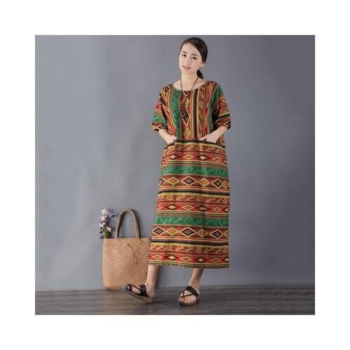 Retro Geometric Stripe Loose Dress