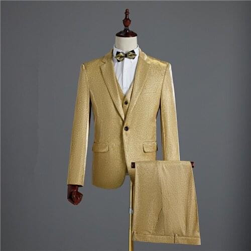 Bright Wire Blazers Formal Mens Suits (Jacket+Vest+Pants) Fashion Wedding Groom 3-Pieces Set Prom Suit