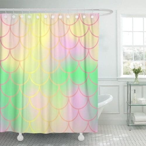 Green and Yellow Fish Skin Scale Pattern Mermaid Tail Shower Curtain Waterproof Polyester Fabric 72 x 72 Inches Set with Hooks