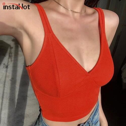 InstaHot sexy deep v neck tank tops women sleeveless crop tops summer slim stretch solid backless elgant casual streetwear tops