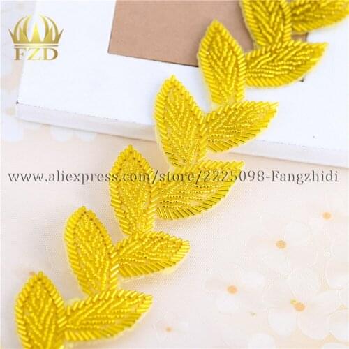 10Yards) Lemon Yellow Hot Fix Rhinestone Beads Applique Fashion Sewing on Beaded Decoration for Wedding Dresses Decor