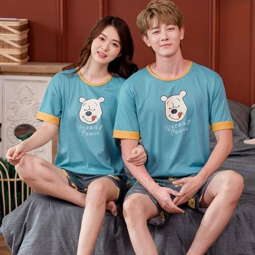 2021 Pajamas Womens Summer Short Sleeved Thin Cartoon Sleepwear Casual Cute Pijamas Sexy Nightie Home Wear Mens Pajamas Suit