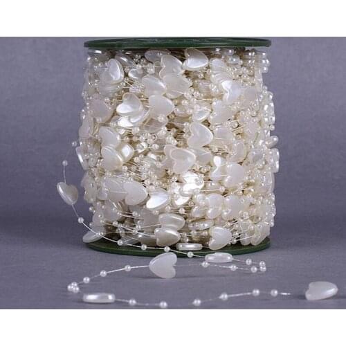 5Meters/bag 13mm Love Heart And 3mm DIA Artificial Pearl Beads Garland Spool Rope Chain Wedding Party Decor DIY Accessories
