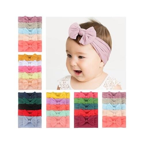 5pcs Wide Nylon Bow Baby Newborn Headband Knotted Bow Hair Band Braid Bows Baby Hair Accessories for Infants 27 Colors 2020