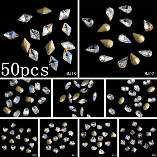 50pcs Clear AB Nail Art Decorations Pointback Nail Stickers DIY Craft Art Charm Stones Big Pack Shiny Stones