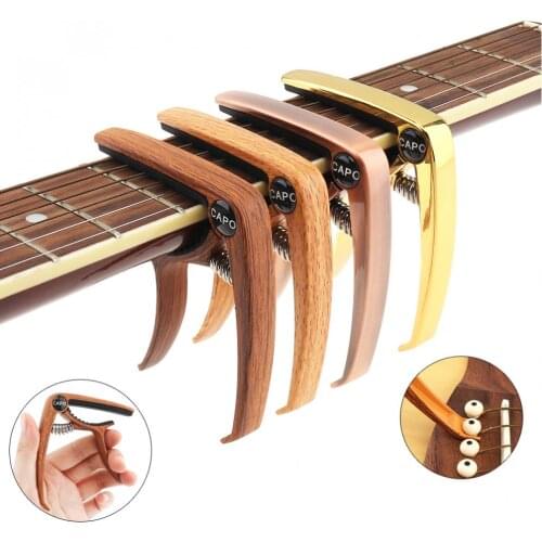 Aluminum Alloy Metal Wood Grain Guitar Capo with Pin Puller for Guitar Ukulele Tuning 4 Colors Optional