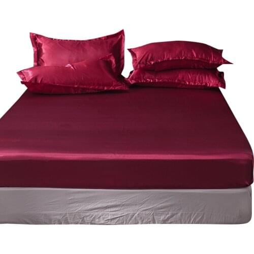 Red Wine 100% Satin Silk Fitted Sheet Luxury Women Girl Bed Sheet Mattress Protector Cover with Elastic Rubber Band 1pc Bedsheet